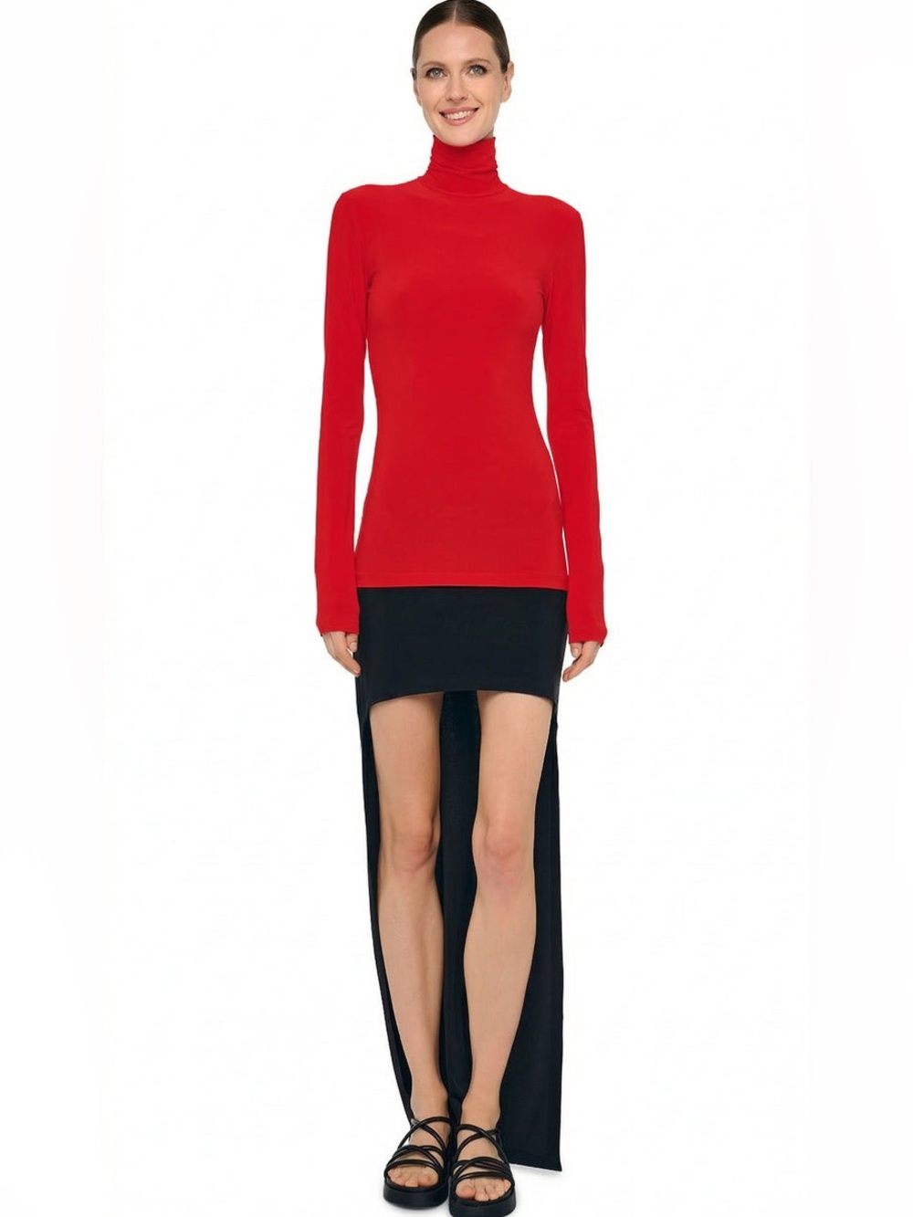 Norma Kamali Long Sleeve Turtle Neck Top in Tiger Red Size M/38
